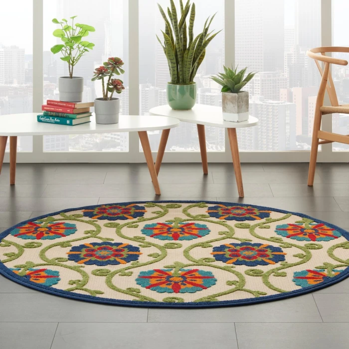 Nourison Aloha Round Area Rug ALH19-Blue/Multicolor