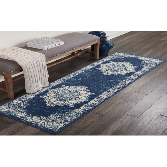 Nourison Grafix Navy Blue GRF14 2 ft. X 6 ft. Rectangle Rug
