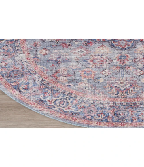 Nicole Curtis Machine Washable Series 1 Blue Multicolor SR104 5 ft. 3 in. Round Rug