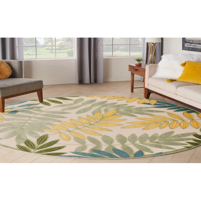 Nourison Aloha Green Multicolor ALH18 5 ft. 3 in. Round Rug