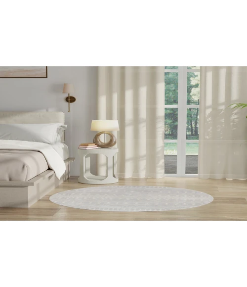 Nourison Astra Machine Washable Grey ASW10 4 ft. Round Rug