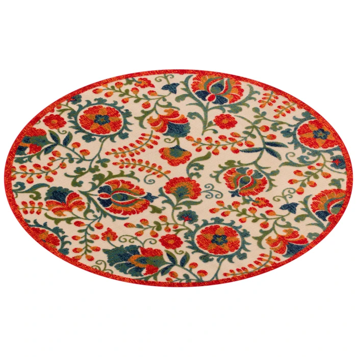 Nourison Aloha Red Multicolor ALH17 5 ft. 3 in. Round Rug