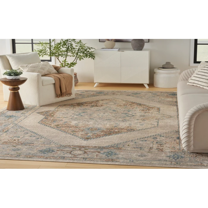 Nourison Astra Machine Washable Ivory Blue ASW13 7 ft. 10 in. X 10 ft. Rectangle Rug