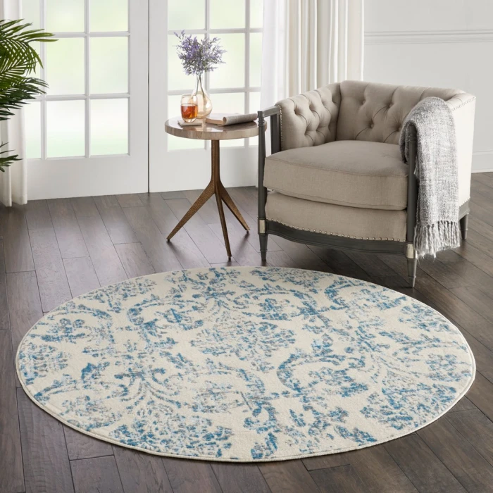Nourison Jubilant Round Area Rug JUB09-Ivory/Blue