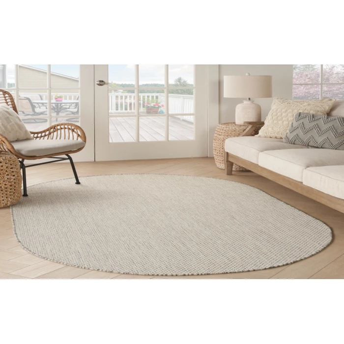 Nourison Courtyard Ivory Silver COU01 6 ft. X 9 ft. Oval Rug