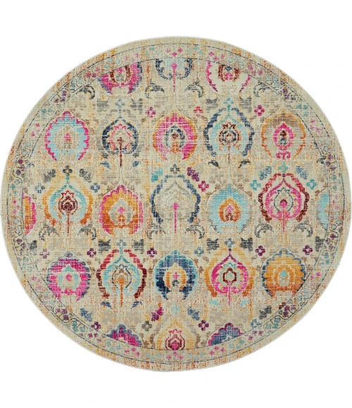 Nourison Vintage Kashan Round Area Rug VKA04-Ivory/Multicolor