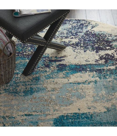 Nourison Celestial Round Area Rug CES02-Ivory/Teal Blue