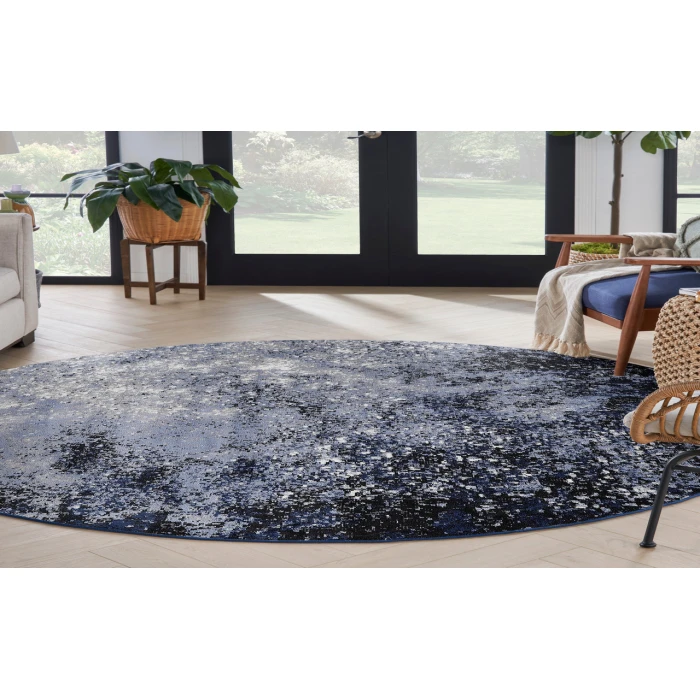 Nourison Passion Light Blue Black PSN10 8 ft. Round Rug
