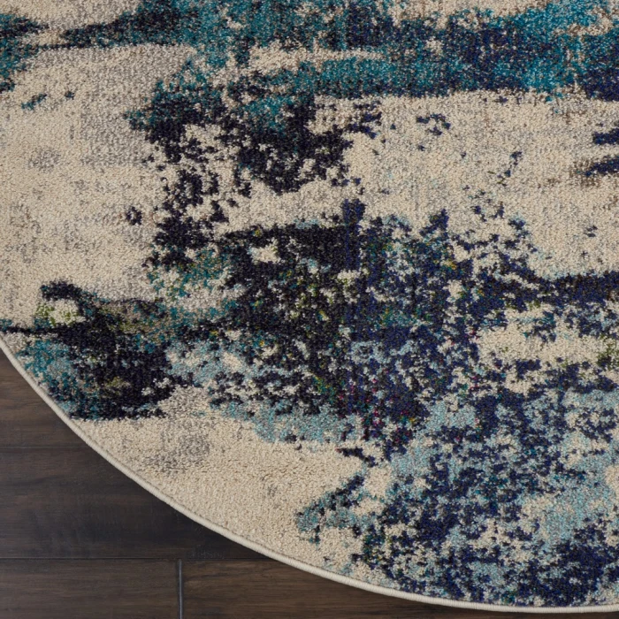 Nourison Celestial Round Area Rug CES02-Ivory/Teal Blue