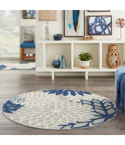 Nourison Home Aloha ALH05 Ivory Navy 5 ft. 3 in. Round Area Rug