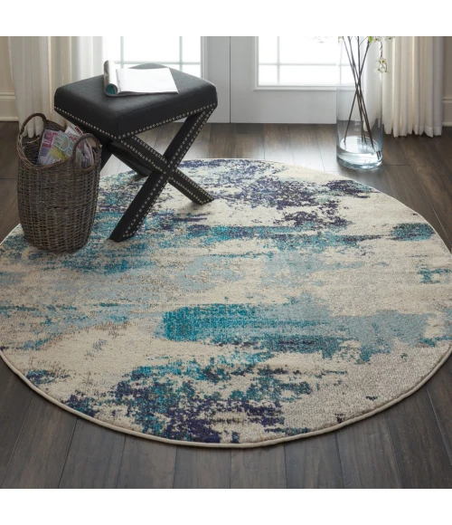 Nourison Celestial Round Area Rug CES02-Ivory/Teal Blue