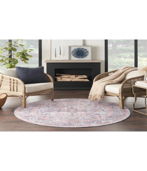 Nicole Curtis Machine Washable Series 1 Blue Multicolor SR104 5 ft. 3 in. Round Rug