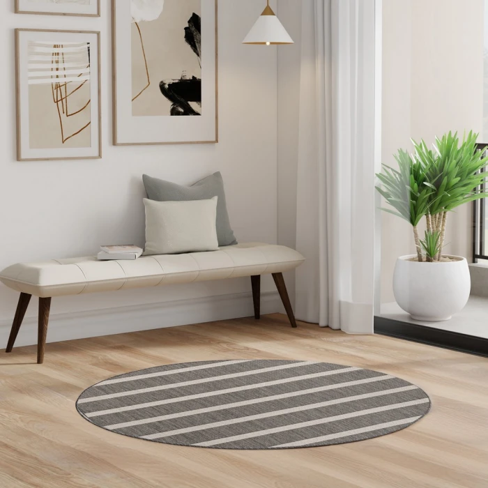 Nourison Positano Charcoal Ivory POS03 4ft. Round Rug