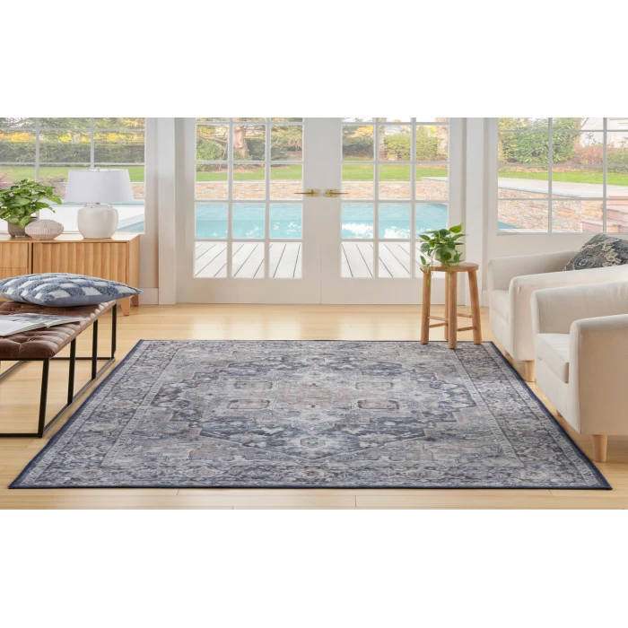 Nicole Curtis Machine Washable Series 1 Ivory Navy SR101 5 ft. 3 in. X 7 ft. 3 in. Rectangle Rug