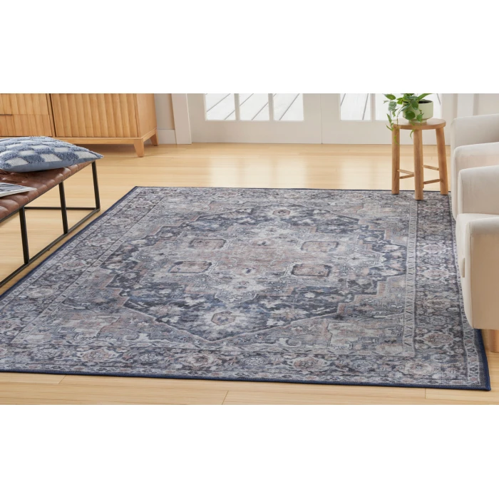 Nicole Curtis Machine Washable Series 1 Ivory Navy SR101 5 ft. 3 in. X 7 ft. 3 in. Rectangle Rug