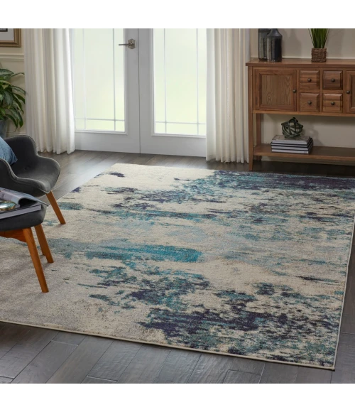 Nourison Celestial Area Rug CES02-Ivory Teal Blue