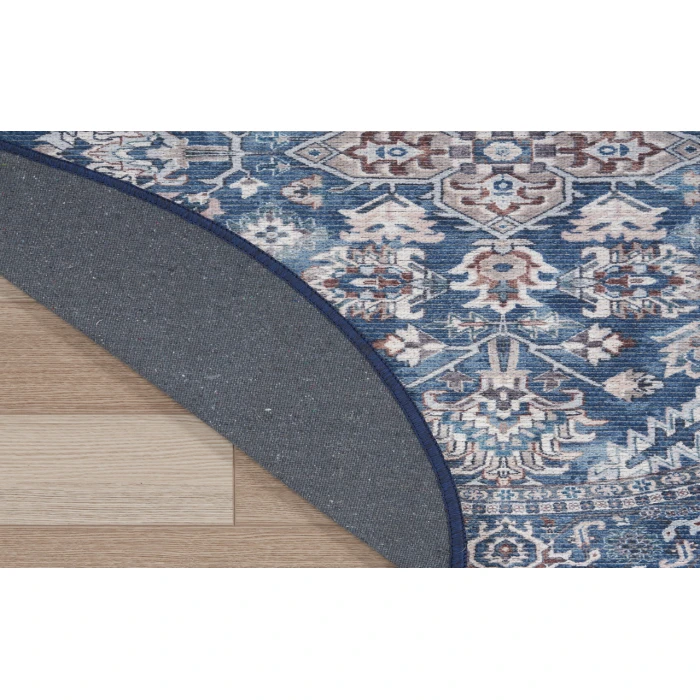 Nicole Curtis Machine Washable Series 1 Navy Ivory SR104 7 ft. 10 in. Round Rug