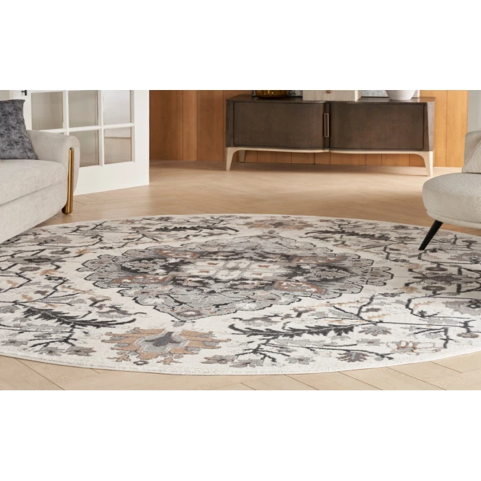 Nourison Elation Ivory Grey ETN09 5 ft. 3 in. Round Rug