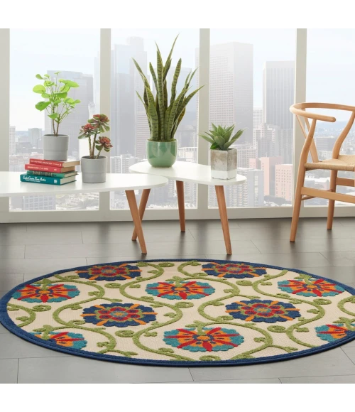 Nourison Aloha Round Area Rug ALH19-Blue/Multicolor