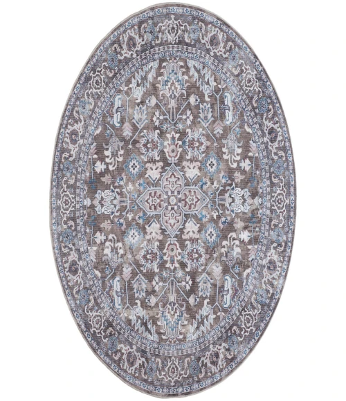 Nicole Curtis Machine Washable Series 1 Olive Ivory SR104 5 ft. 3 in. Round Rug