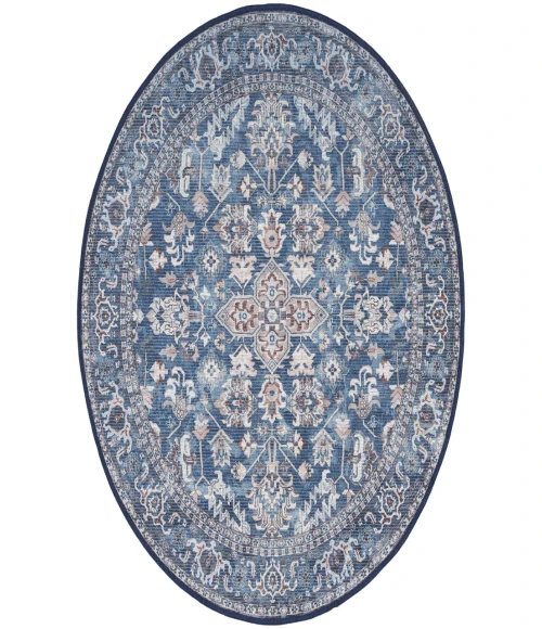 Nicole Curtis Machine Washable Series 1 Navy Ivory SR104 7 ft. 10 in. Round Rug