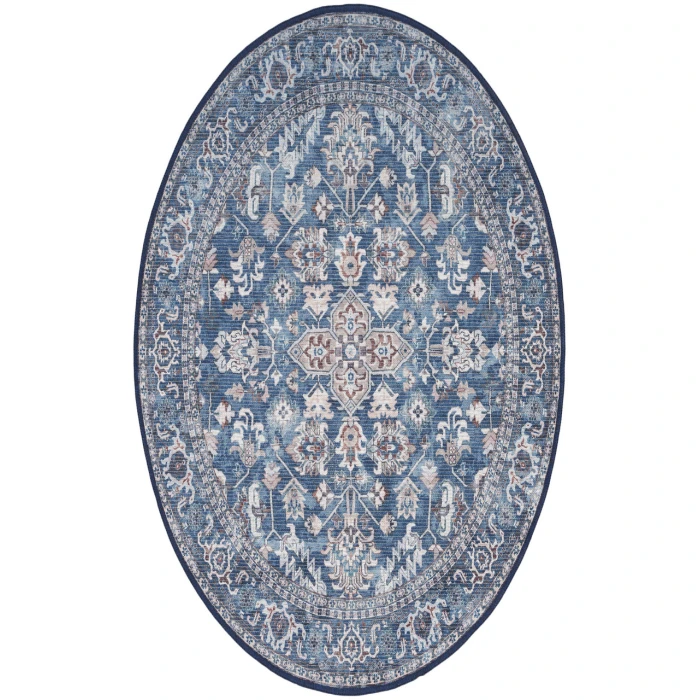 Nicole Curtis Machine Washable Series 1 Navy Ivory SR104 7 ft. 10 in. Round Rug