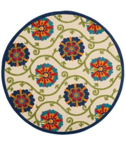 Nourison Home Aloha ALH19 Blue Multicolor 5 ft. 3 in. Round Area Rug