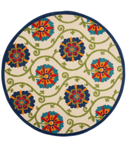 Nourison Aloha Round Area Rug ALH19-Blue/Multicolor