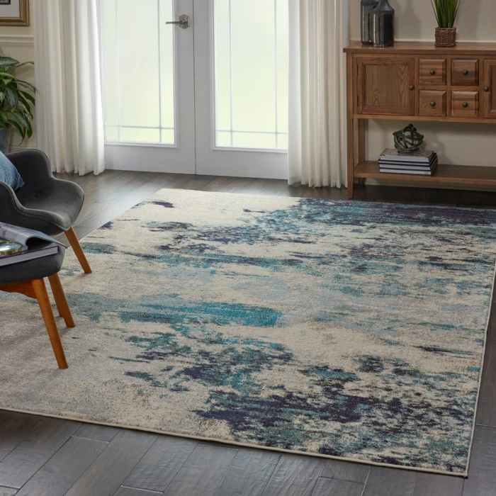 Nourison Celestial Area Rug CES02-Ivory Teal Blue