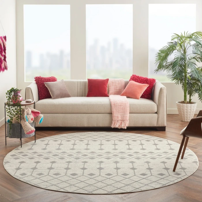 Nourison Grafix Round Area Rug GRF37-Ivory/Grey