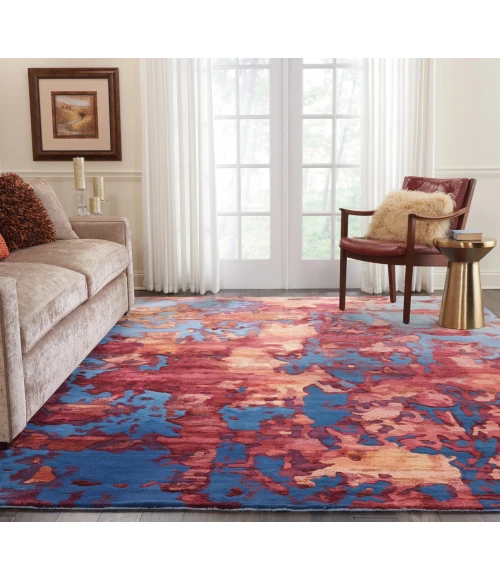 Nourison Prismatic Area Rug PRS13 Blue/Flame 9'9" x 13'9"