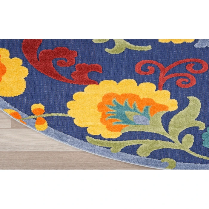 Nourison Aloha Navy Multicolor ALH17 5 ft. 3 in. Round Rug