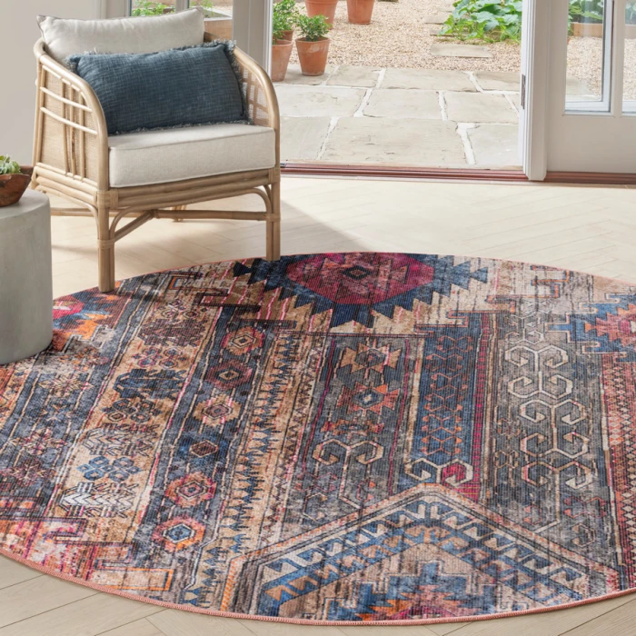 Nicole Curtis Machine Washable Series 1 Multicolor SR106 7 ft. 10 in. Round Rug