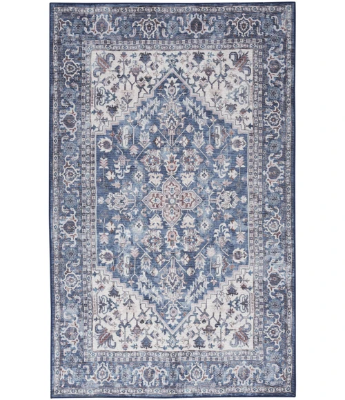 Nicole Curtis Machine Washable Series 1 Navy Ivory SR104 4 ft. X 6 ft. Rectangle Rug