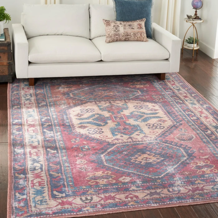 Nicole Curtis Machine Washable Series 1 Area Rug SR105 Red/Navy 8' x 10'