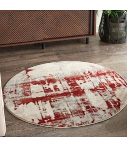 Nourison Home Maxell MAE14 Ivory/Red 3 ft. 10 in. Round Area Rug
