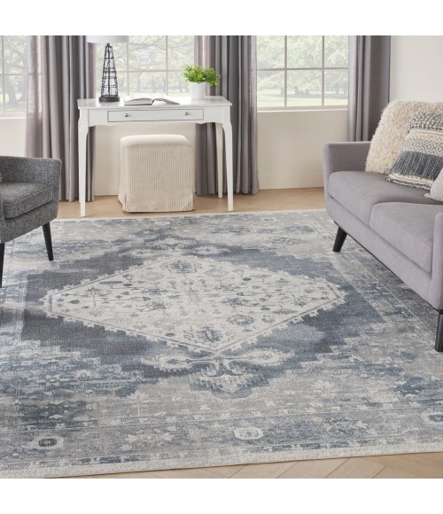 Nourison Astra Machine Washable Area Rug ASW11 Blue/Ivory