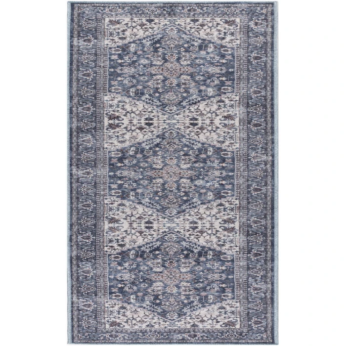 Nicole Curtis Machine Washable Series 1 Navy Ivory SR104 2 ft. 2 in. X 12 ft. Rectangle Rug