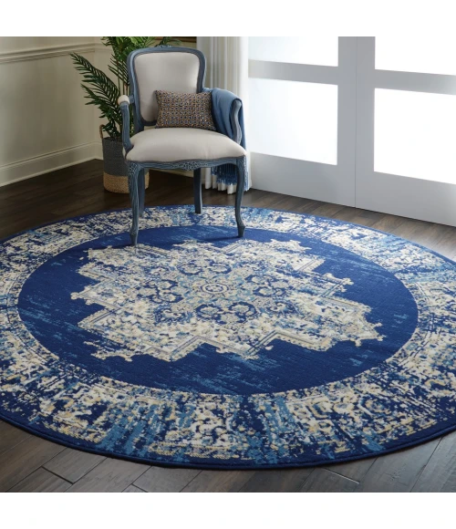 Nourison Grafix Round Area Rug GRF14-Navy Blue