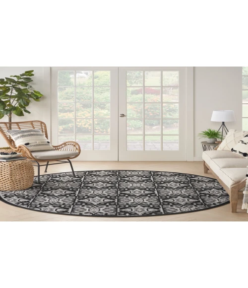 Nourison Aloha Black White ALH34 7’10” Round Rug