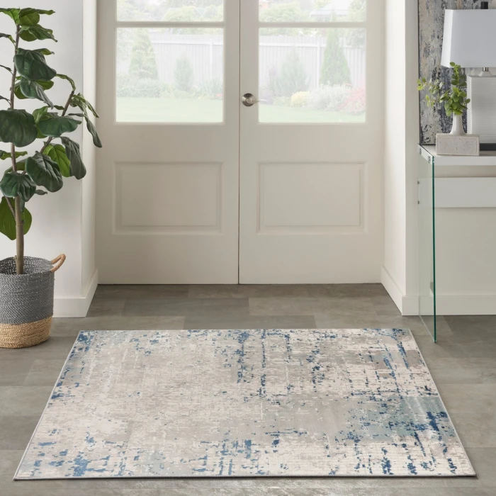 Nourison Quarry Ivory Grey Blue QUA01 4 ft. X Square Rug
