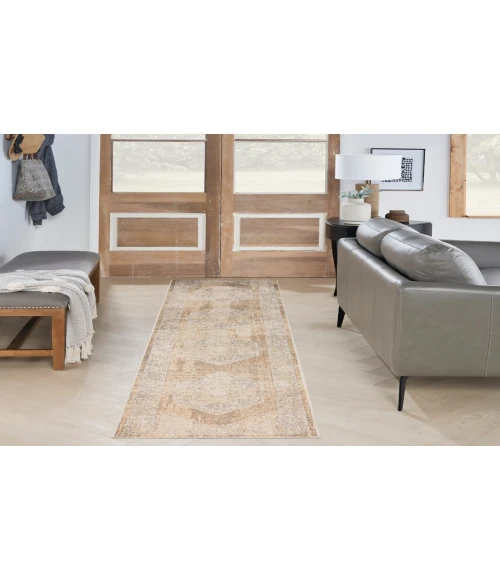 Nourison Astra Machine Washable Beige ASW13 2 ft. 2 in. X 10 ft. Rectangle Rug