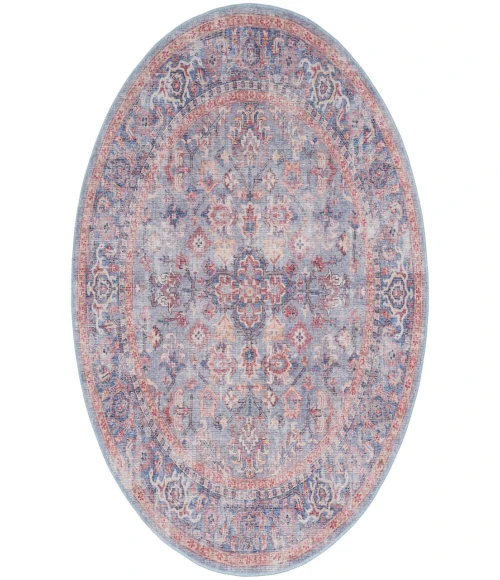 Nicole Curtis Machine Washable Series 1 Blue Multicolor SR104 5 ft. 3 in. Round Rug