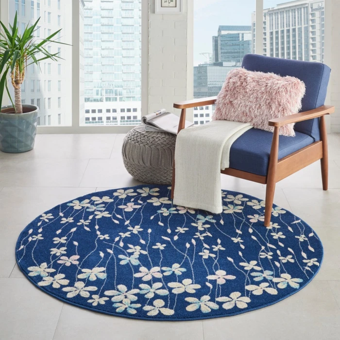 Nourison Tranquil Round Area Rug TRA04-Navy