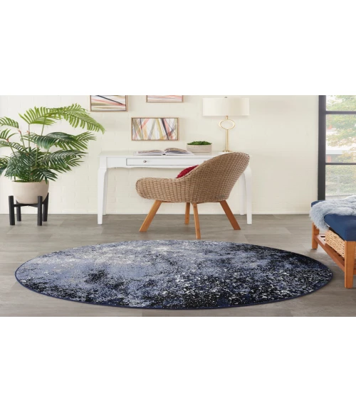 Nourison Passion Light Blue Black PSN10 4 ft. Round Rug