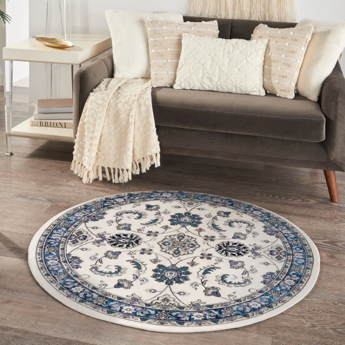 Nourison Home Nourison Essentials Ivory Blue NRE05 4 ft. Round Rug