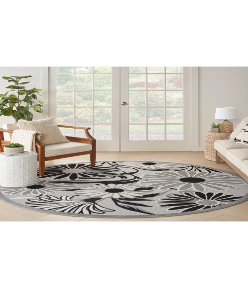 Nourison Aloha Black White ALH33 5 ft. 3 in. Round Rug