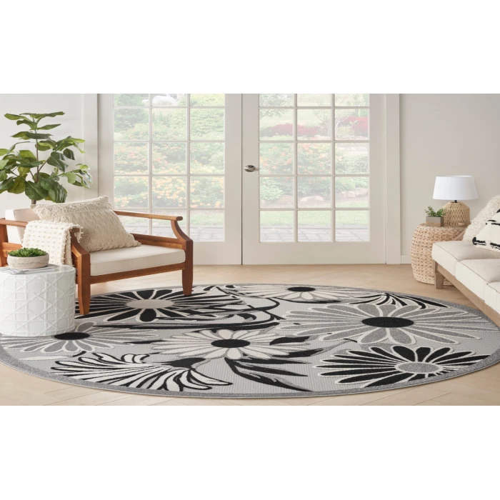 Nourison Aloha Black White ALH33 5 ft. 3 in. Round Rug