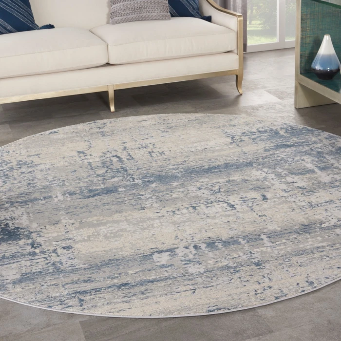 Nourison Rustic Textures Area Rug RUS10 Ivory Blue 7'10" Round