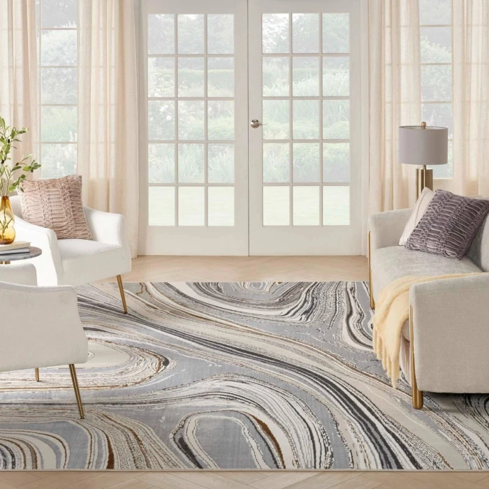 Nourison Glitz Grey Gold GLZ21 8 ft. Rect. Rug